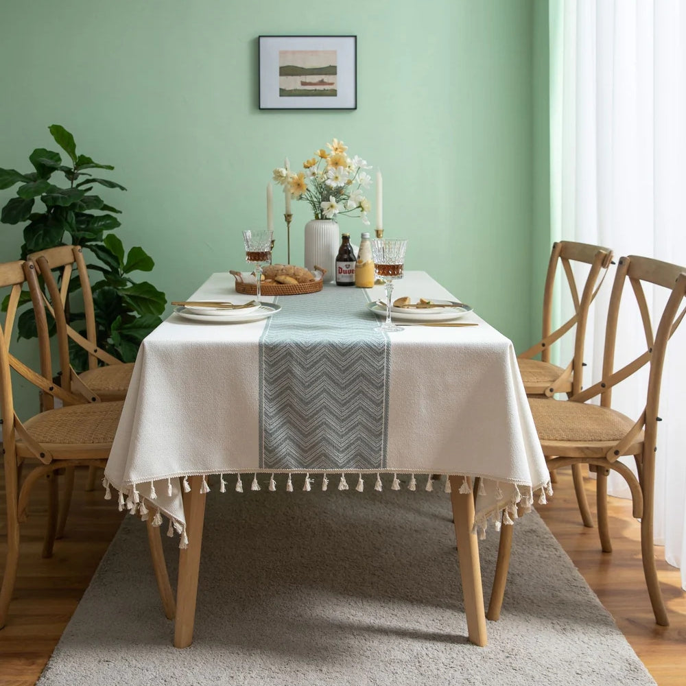 Glisstra Geometric Tassel Tablecloth — product in use