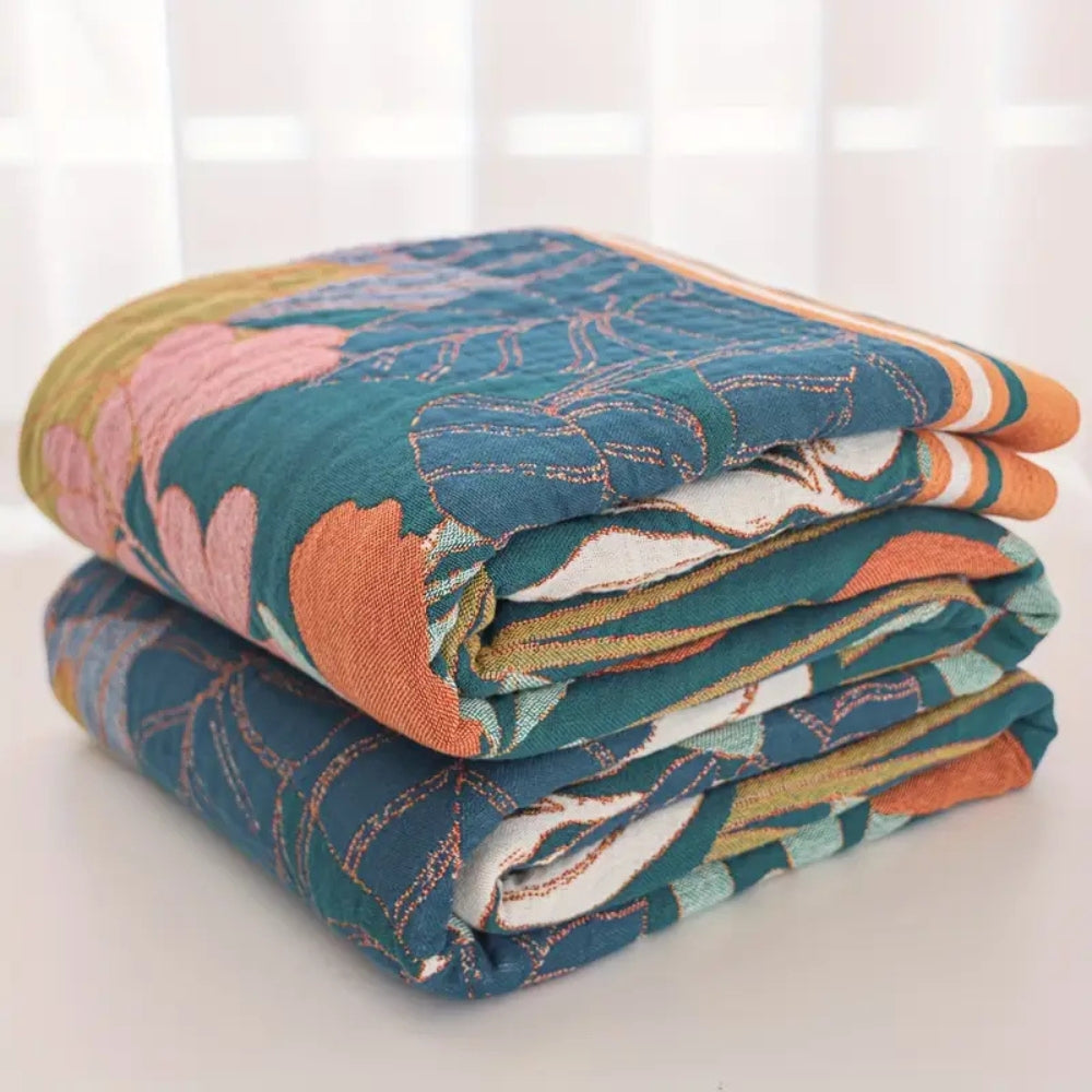 Garden-Inspired Cotton Gauze Blanket — lifestyle shot