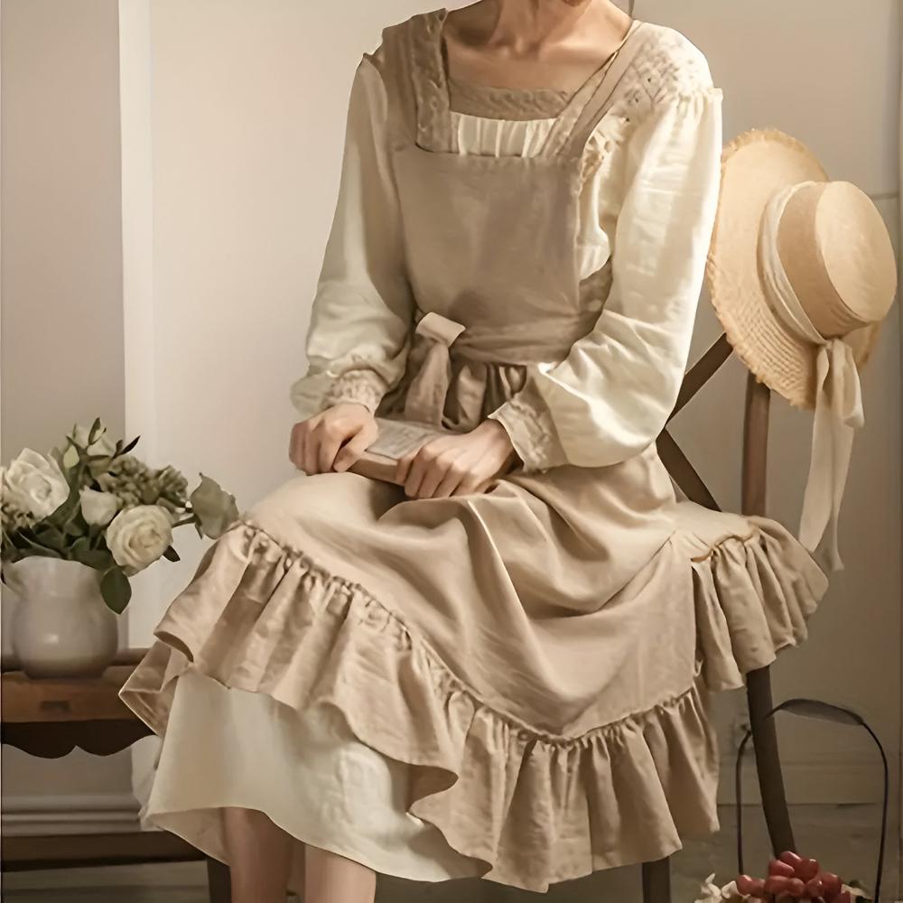 Rustic Ruffle Linen Apron — alternate angle view