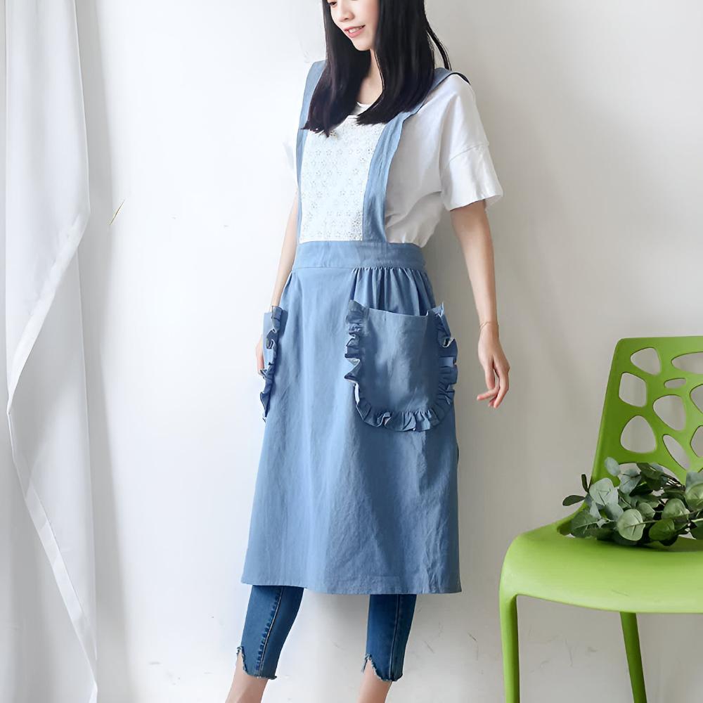 Chic Ruffle Pocket Apron — lifestyle shot