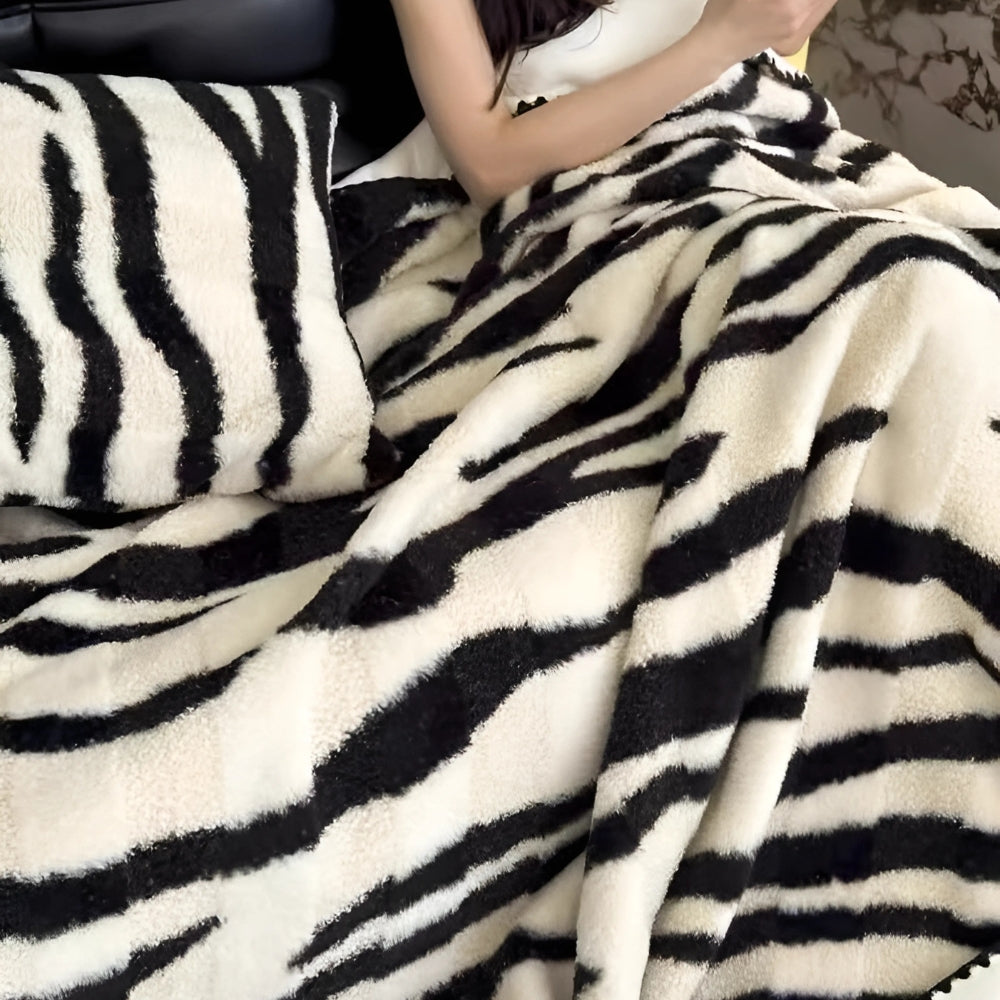 Zebra Print Luxe Faux Fur Blanket — product close-up