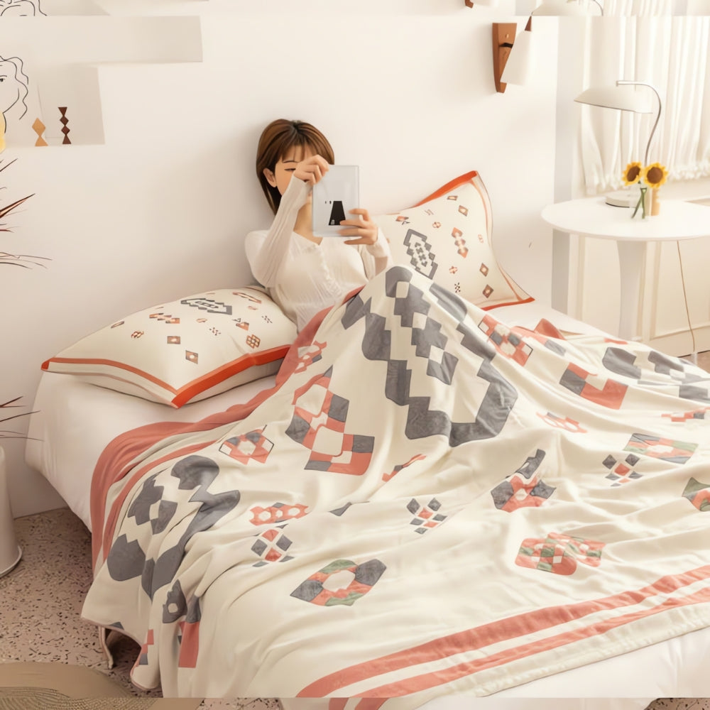 Chevron Design Four-Layer Cotton Blanket — product in use
