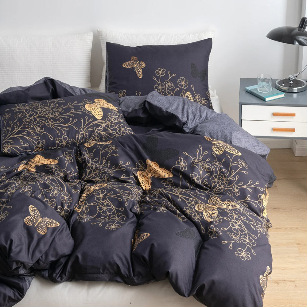 Valora Midnight Butterfly Quilt Cover | 3pcs Set — lifestyle shot