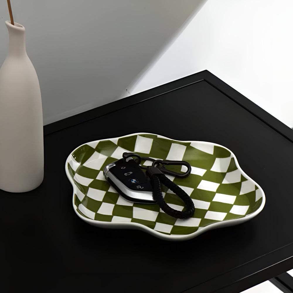 Classic Checkered Ceramic Plate — lifestyle shot