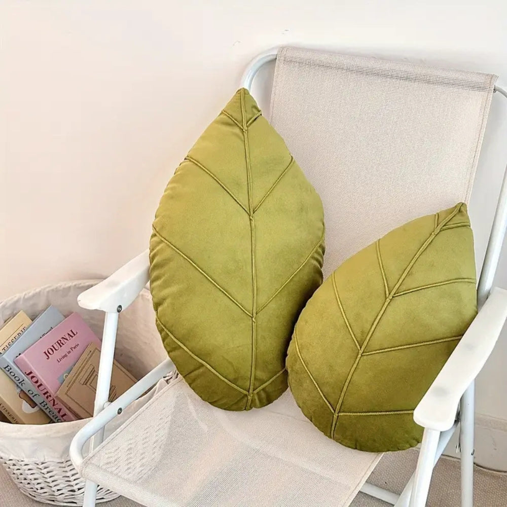 Verdant Flourish Leaf Shaped Cushion — product close-up