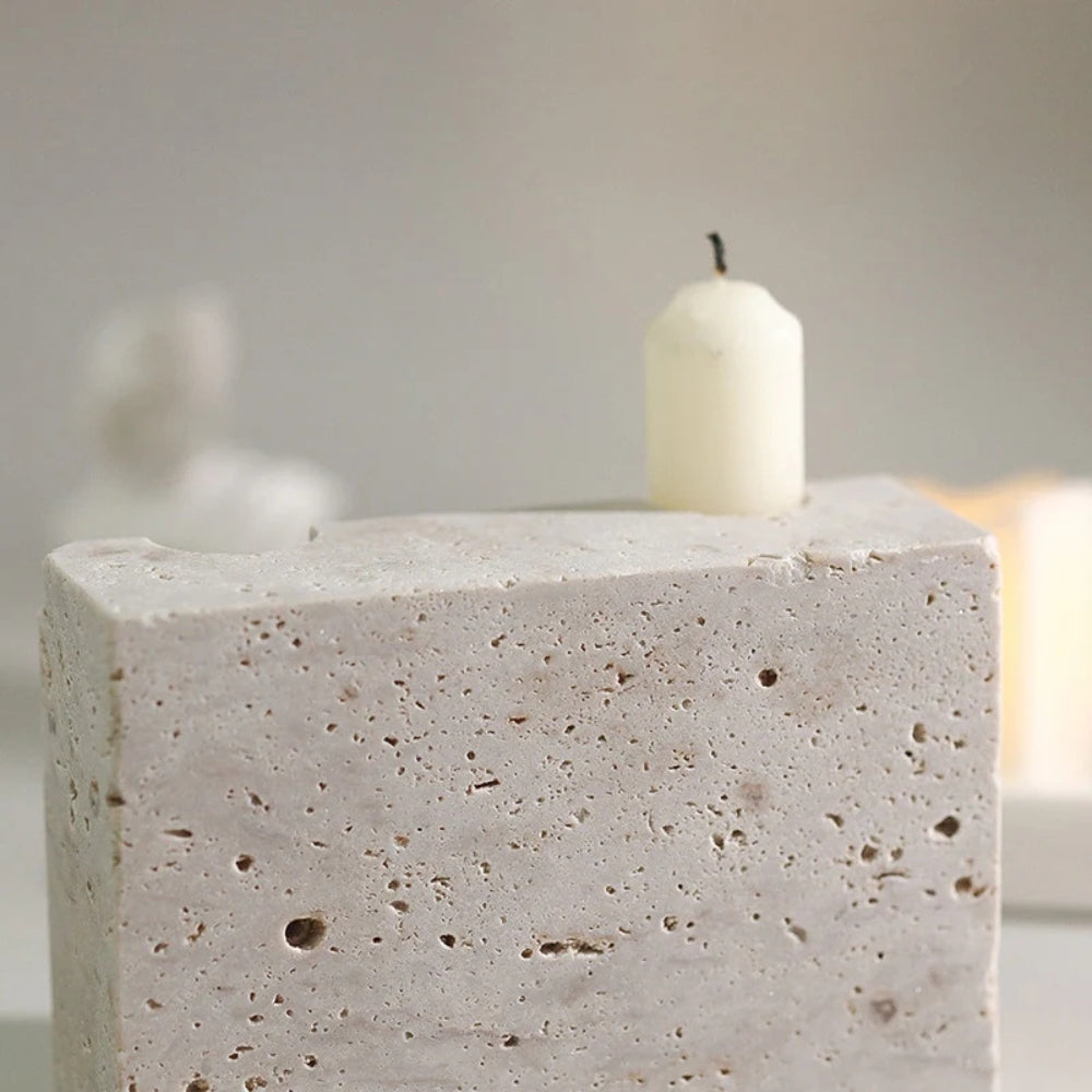 Dual Travertine Taper Candle Holder — lifestyle shot