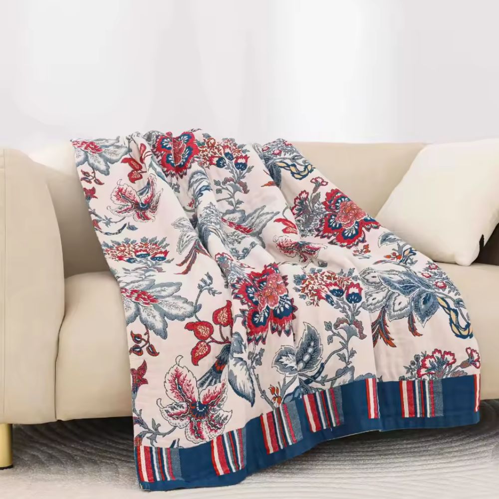 Retro Botanica Bliss Cotton Blanket — product close-up