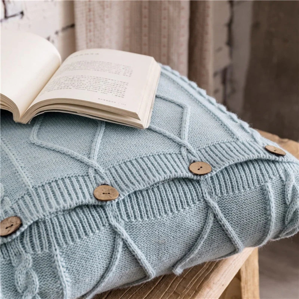 Button Closure Knit Cushion Cover — product detail view