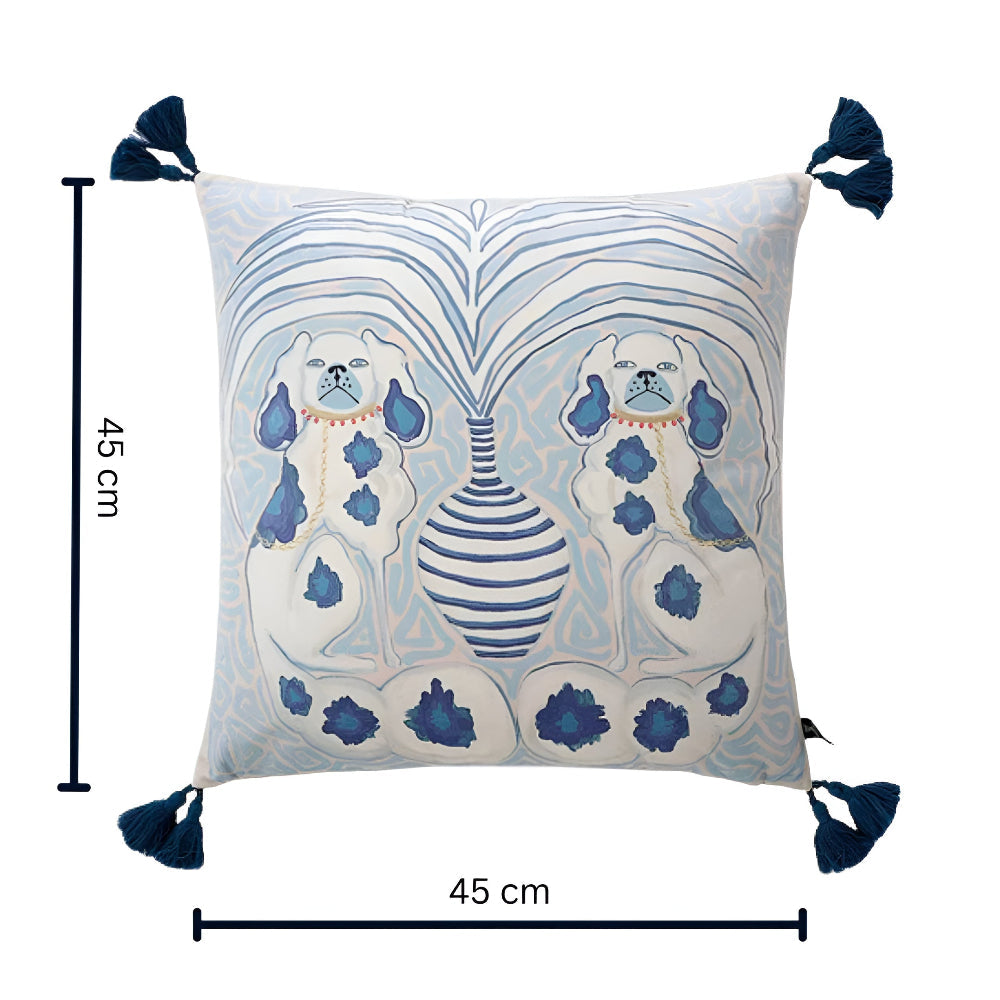 Blue Dog Artistic Cushion Cover with Tassels — alternate angle view