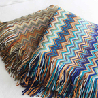 Multicolour Zigzag Tasseled Knit Throw — size and scale reference
