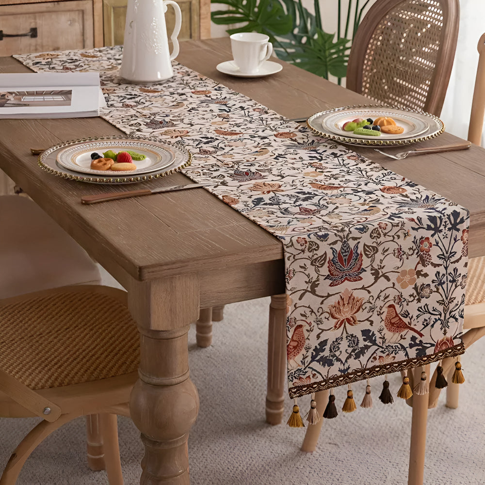 Vintage Floral & Bird Jacquard Table Runner — alternate angle view