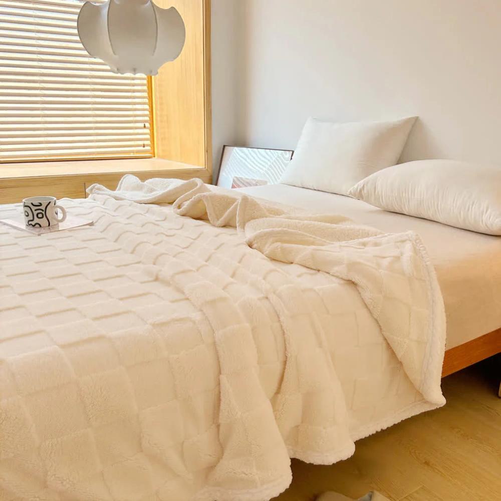 Plush Square Checkerboard Blanket — material texture close-up
