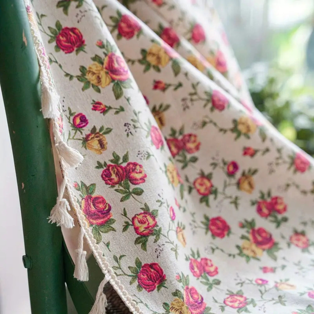 Floral Tasseled Soft Cotton Curtain — product in use