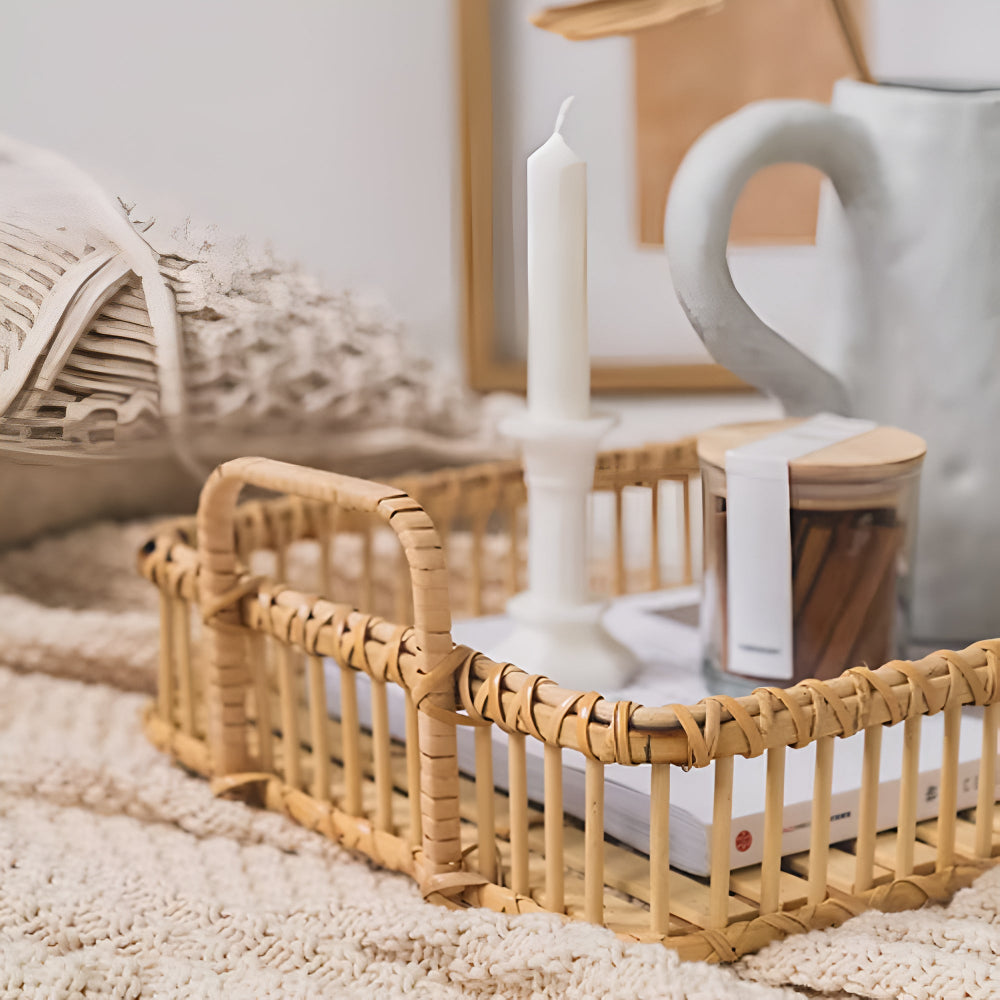 Rustic Weave Rattan Tray — lifestyle shot