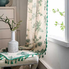 Green Pine Bird Pattern Tassel Curtain — alternate angle view