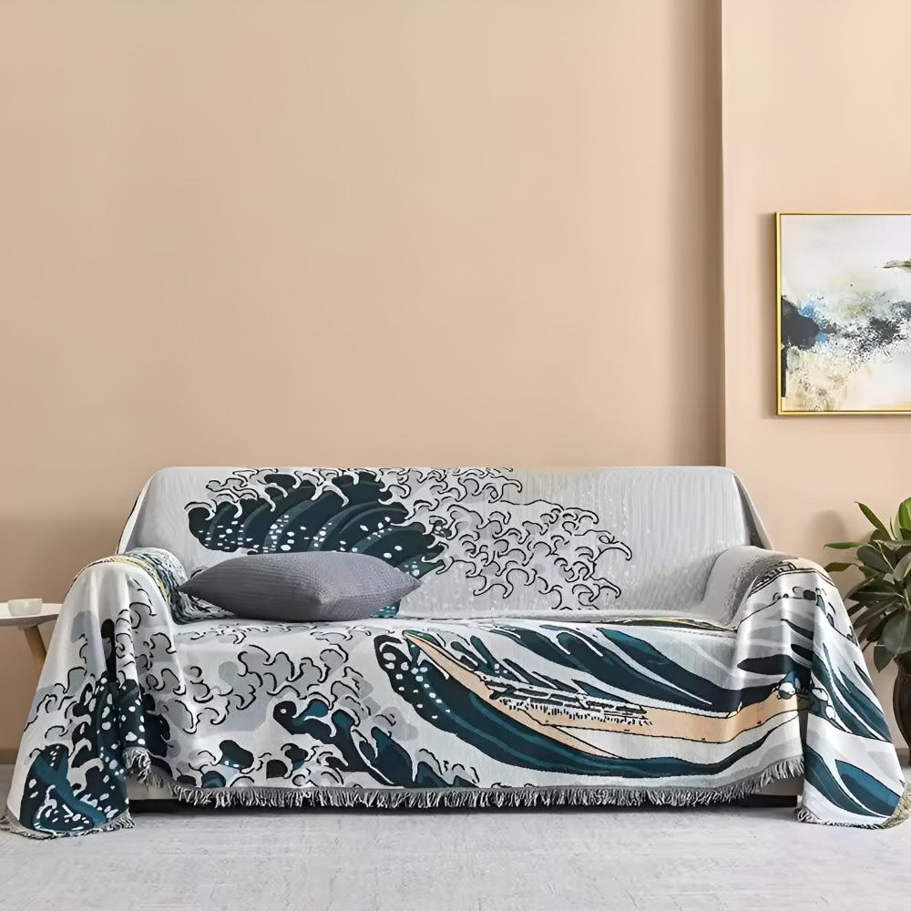 Classic Great Wave Throw Blanket — product in use