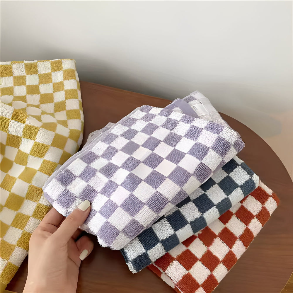 Retro Checkmate Cotton Towel — product in use
