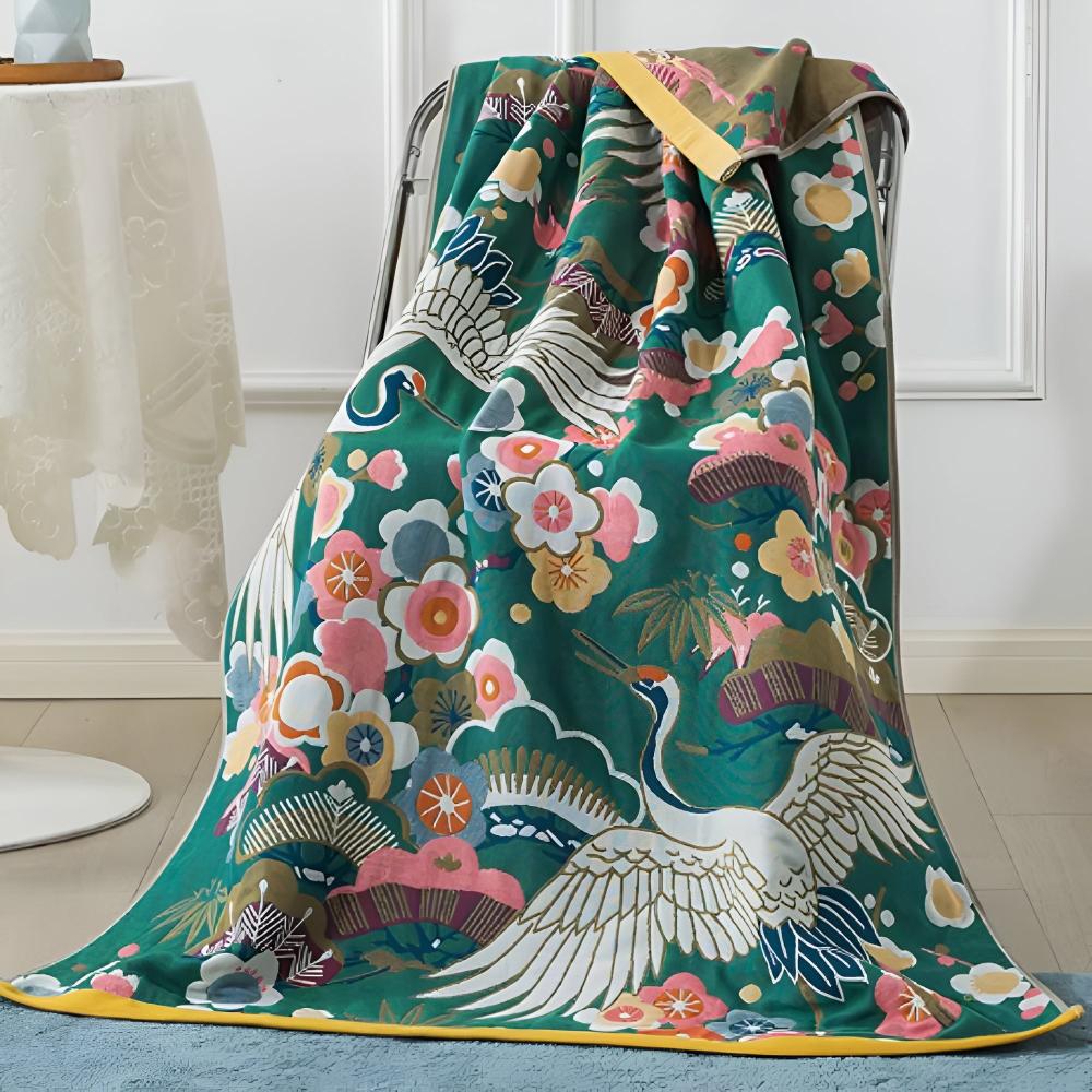 Lush Flower Cranes Bath Towel — alternate angle view