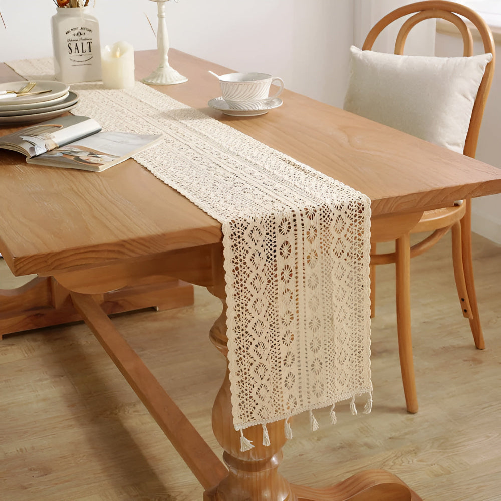 Rustic Crochet Bloom Table Runner — lifestyle shot