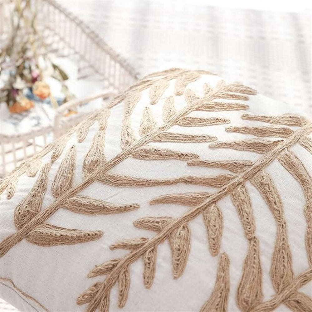 Leaf Embroidery Cushion Cover — product detail view
