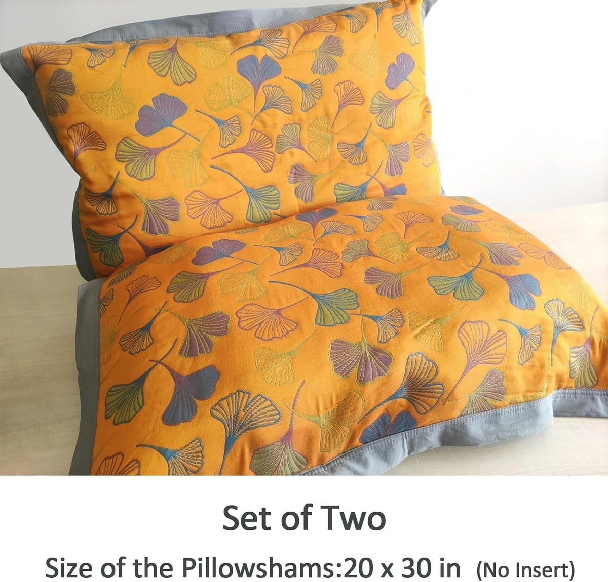 Ginkgo Leaf Embroidered Cotton Pillowcases — product in use