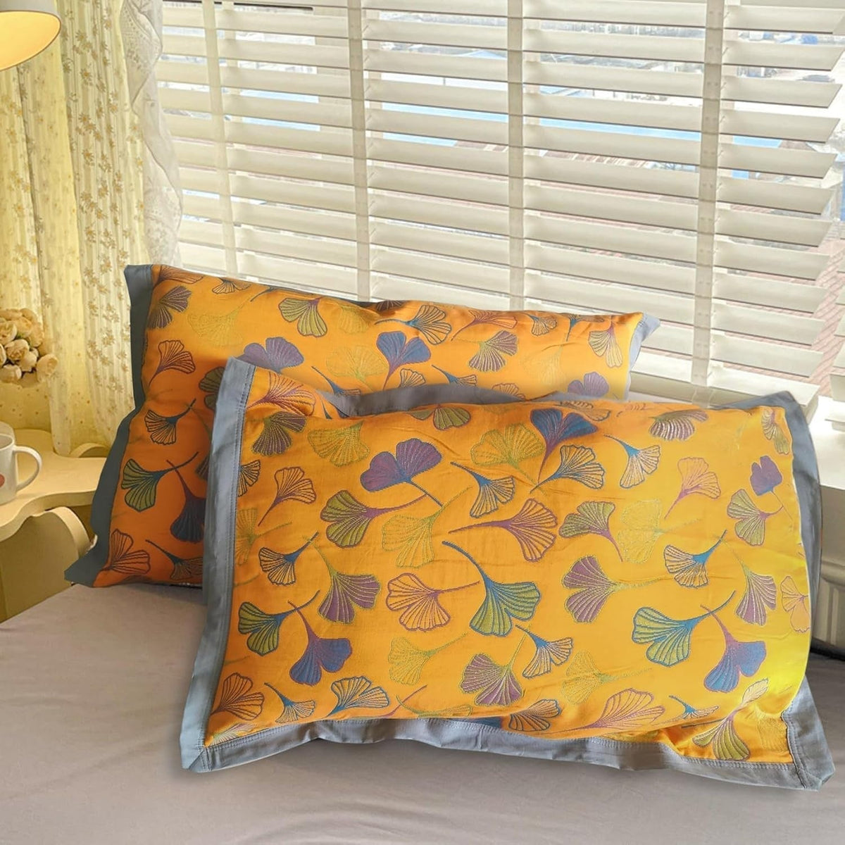 Ginkgo Leaf Embroidered Cotton Pillowcases — product detail view