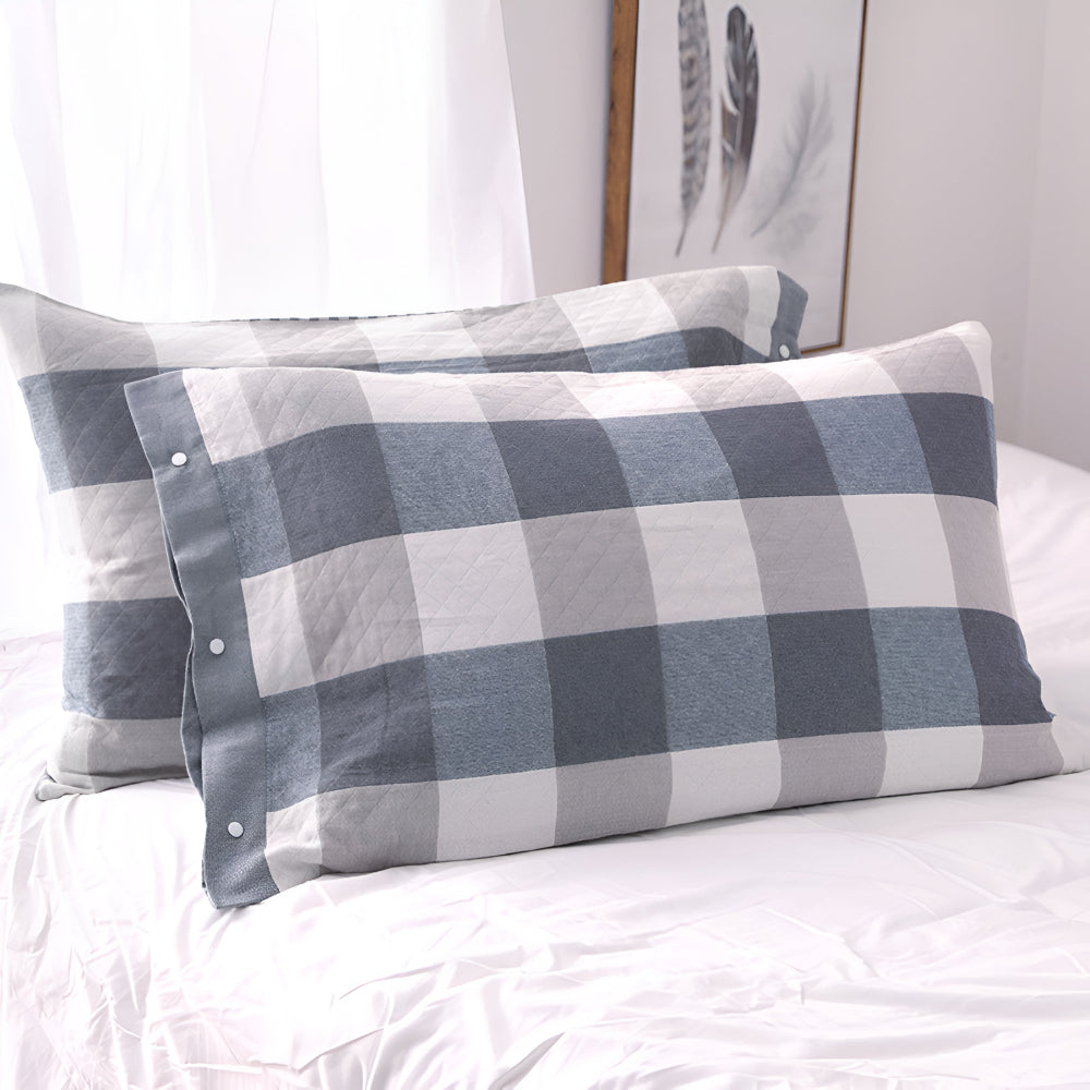 Checked & Striped Cotton Pillowcase — alternate angle view