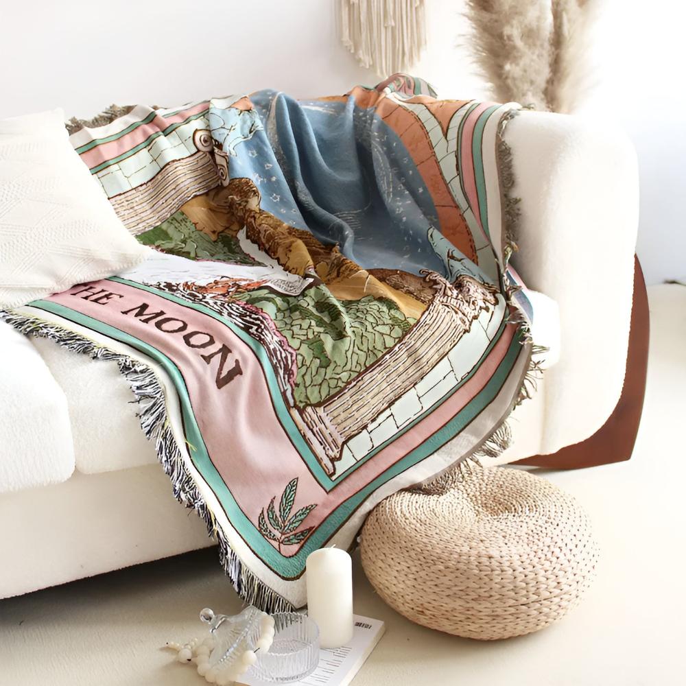 Moon Tarot Tapestry Blanket — size and scale reference