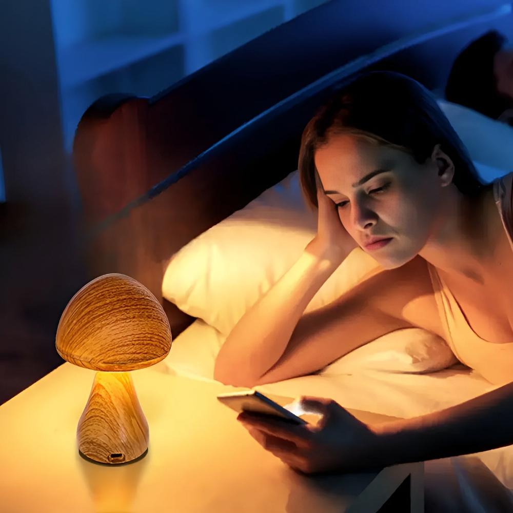 Wooden Mushroom Lamp — lifestyle shot