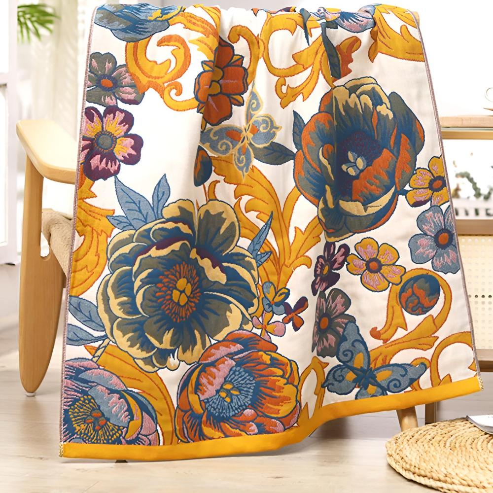 Blooming Flowers Reversible Bath Towel — alternate angle view