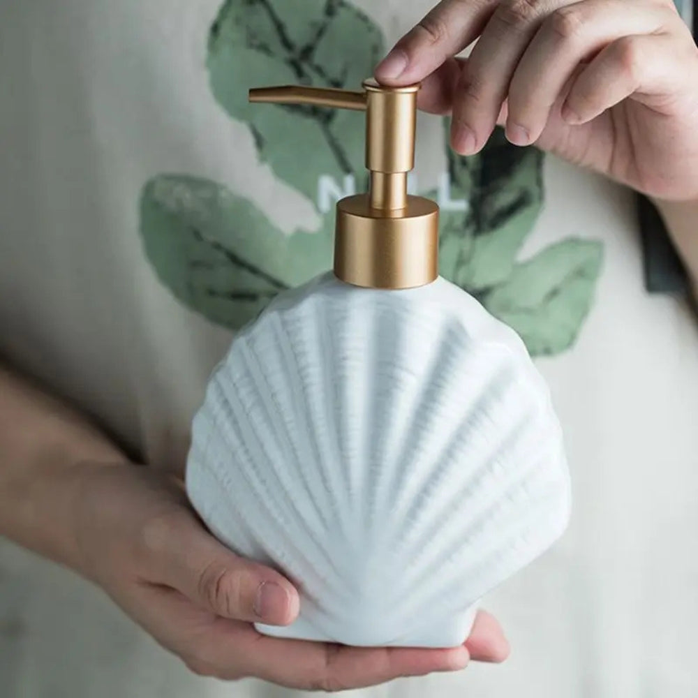 Seashell Ceramic Soap Dispenser — product in use