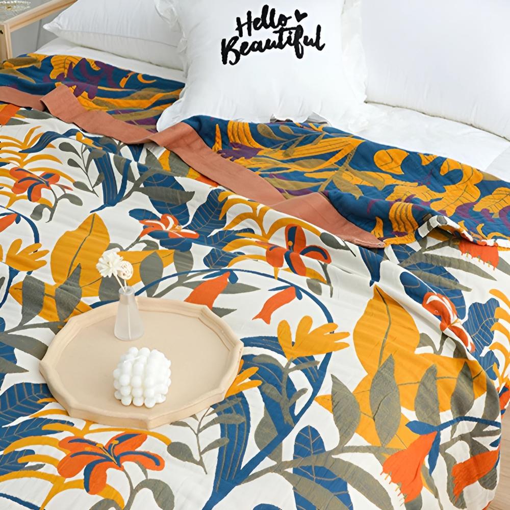 Sunrise Flora Cotton Blanket — product detail view
