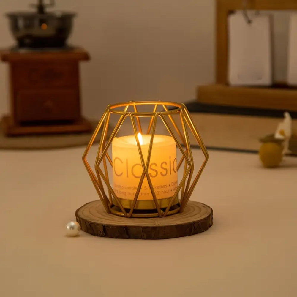 Wireframe Sleek Iron Candle Holder — product in use