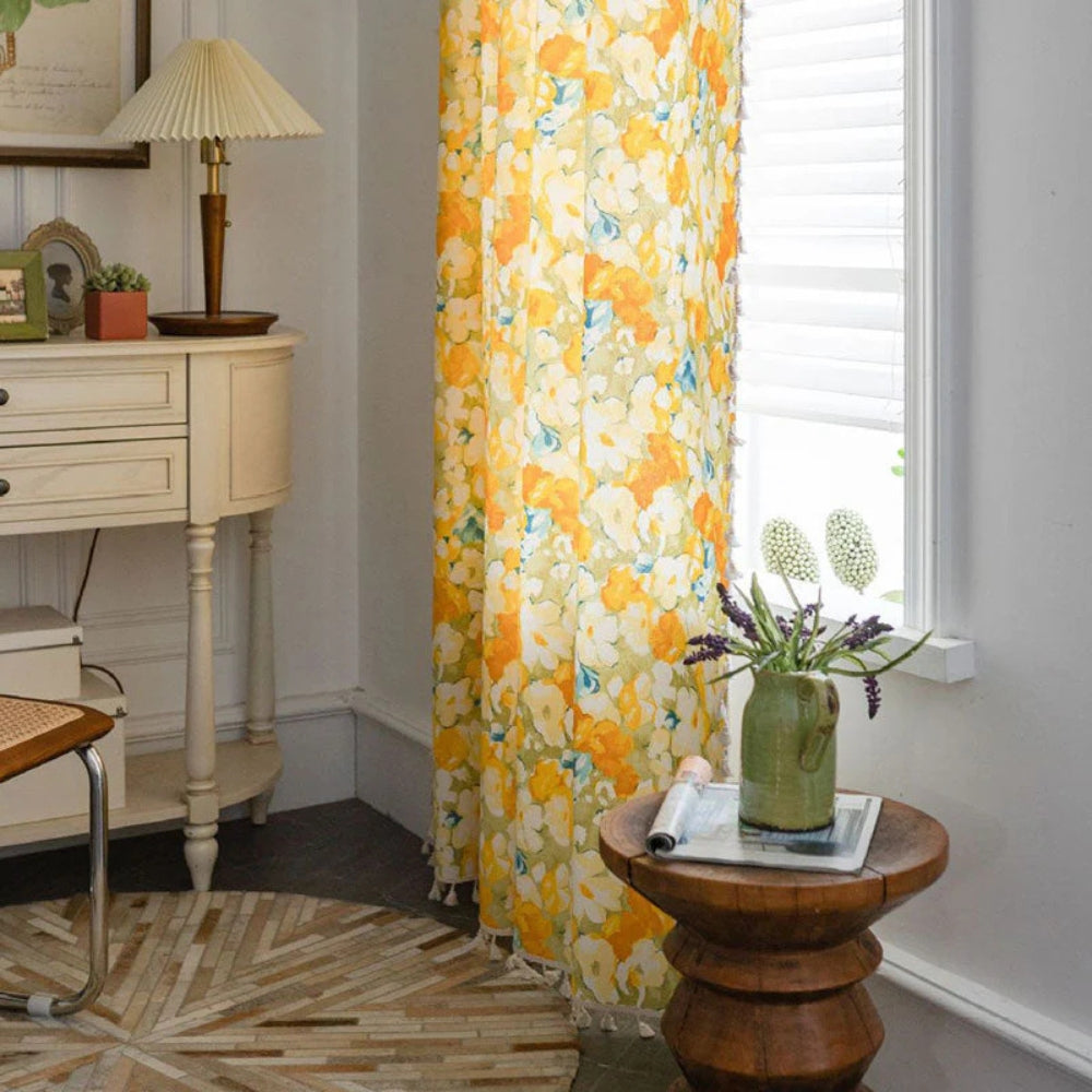 Sunshine Blooms Floral Tasseled Curtain — main product photo