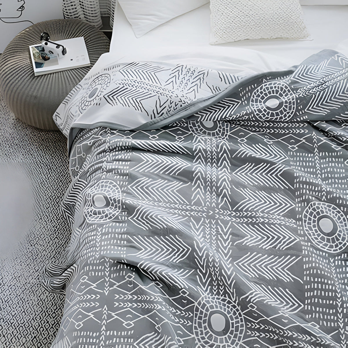 Zen Path Reversible Minimalist Coverlet — product in use