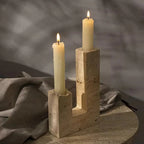 Dual Travertine Sculpted Candle Holder — alternate angle view