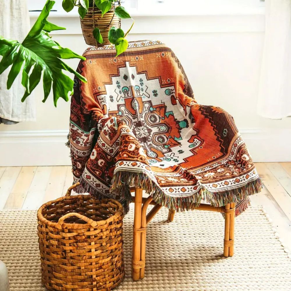 Boho Chic Patterned Throw Blanket — size and scale reference