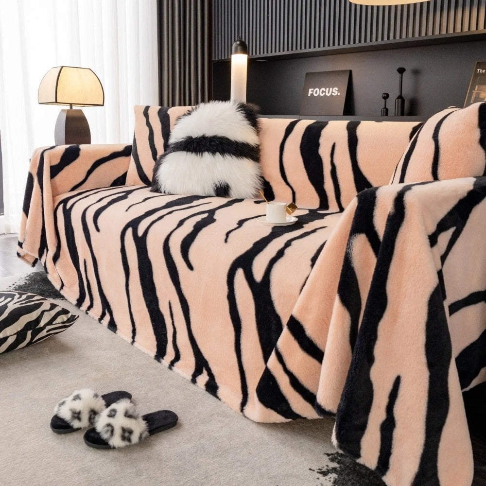 Wild Stripes Zebra Fleece Sofa Cover — product detail view