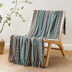 Multicolour Zigzag Tasseled Knit Throw — alternate angle view