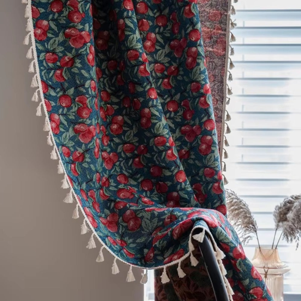 Cherry Bloom Botanical Tassel Curtain — product in use