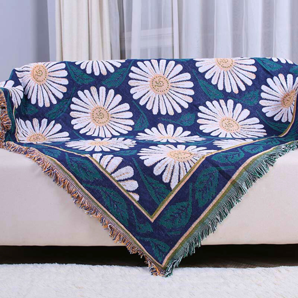 Bohemian Shiragiku Tassel Cotton Knit Blanket — size and scale reference