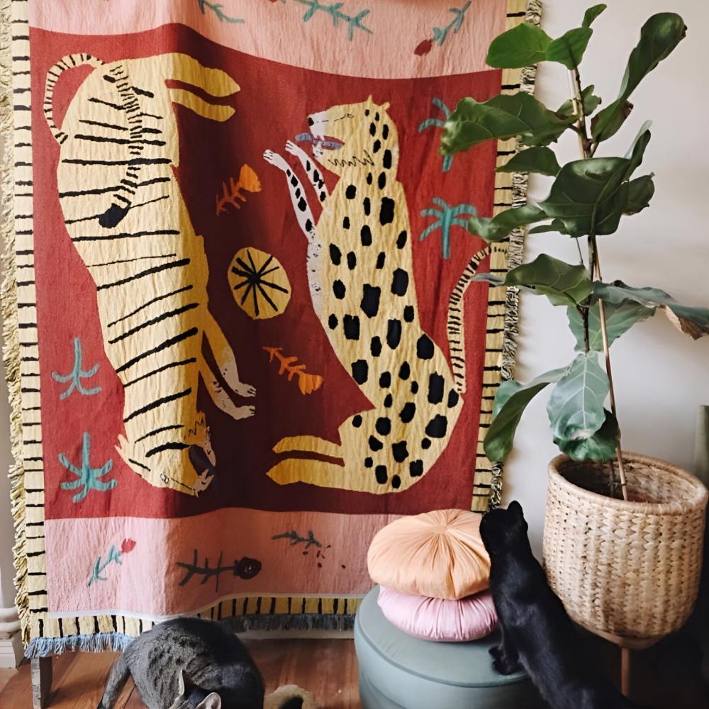 Leopard Woven Tassel Blanket — product detail view