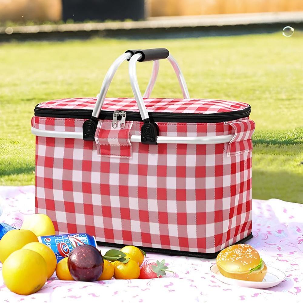 Foldable Checkered Picnic Basket — product feature detail