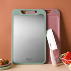 Stylish Double-Sided Stainless Steel Chopping Board — product in use