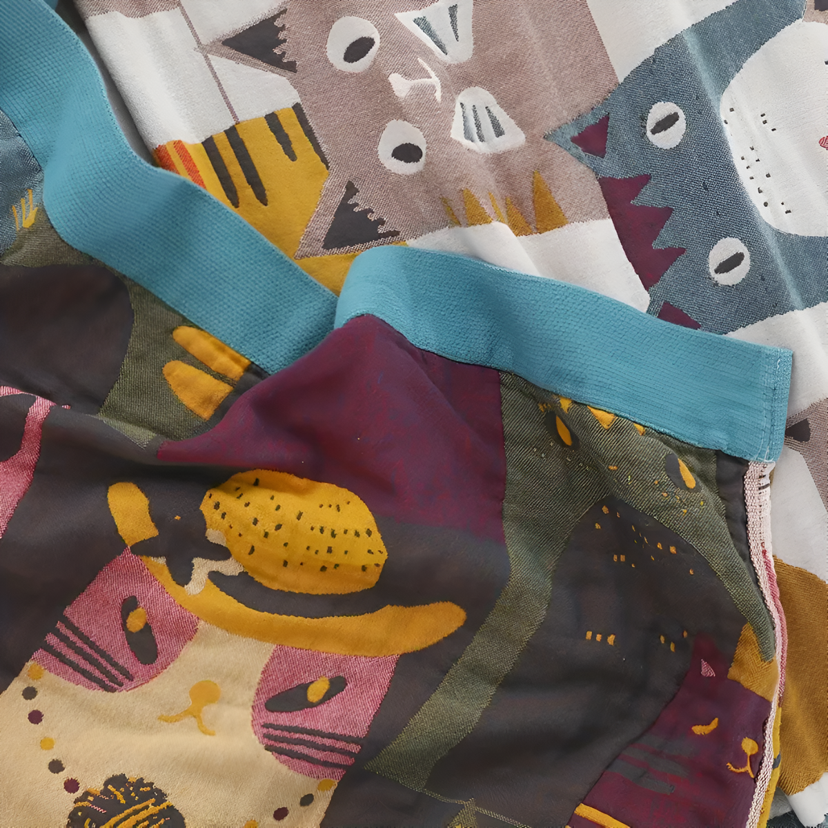 Whimsical Cat-Themed Reversible Blanket — additional view