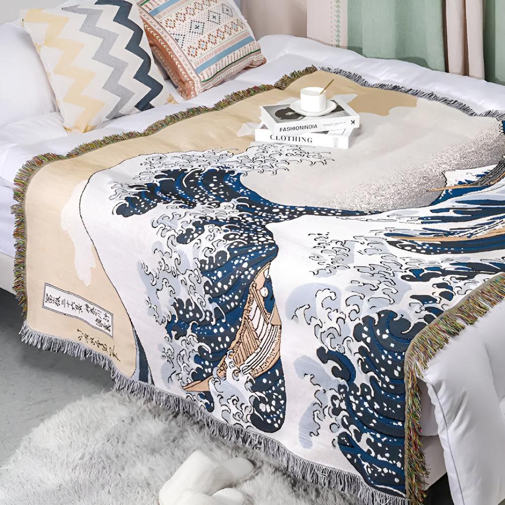 Classic Great Wave Throw Blanket — product close-up