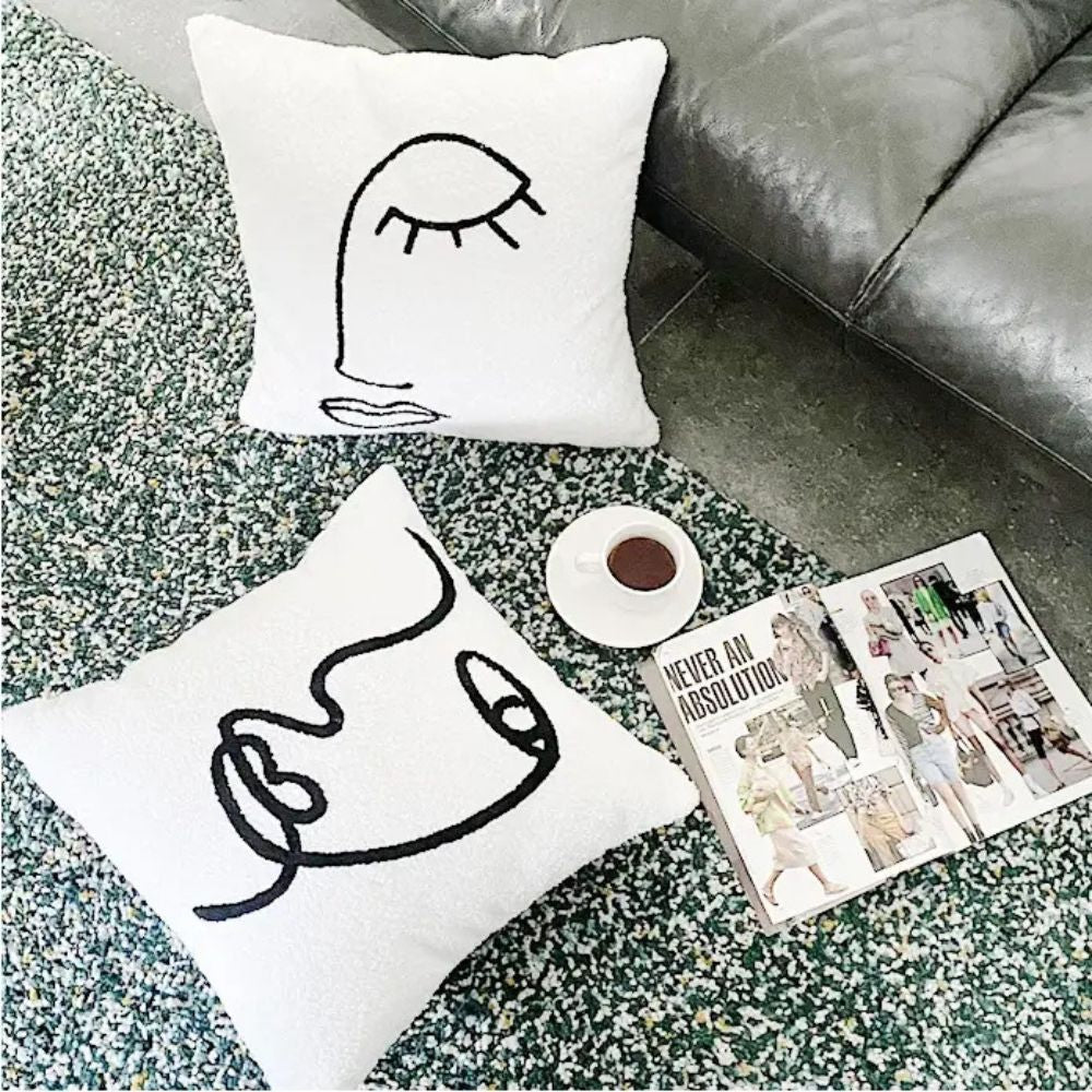 Abstract Face Artistic Cushion Cover — product in use