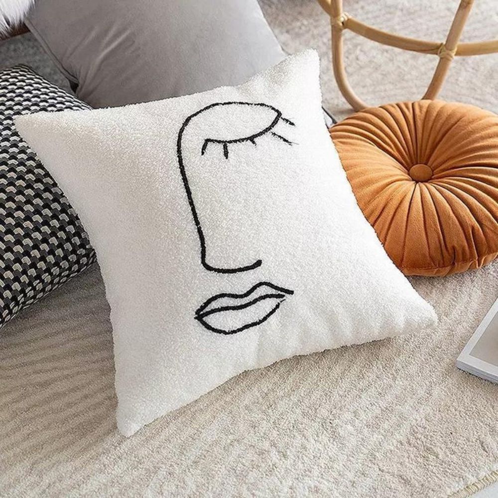 Abstract Face Artistic Cushion Cover — material texture close-up