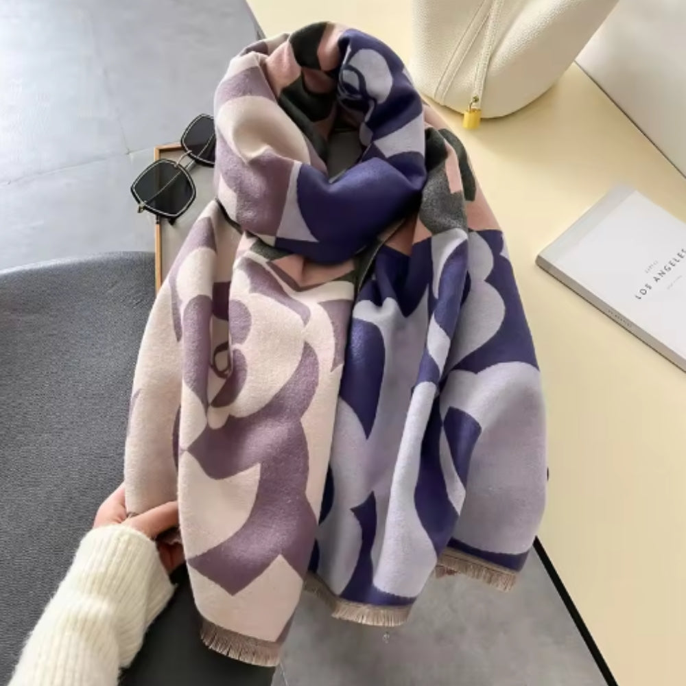 Abstract Retro Fringe Soft Shawl — product in use
