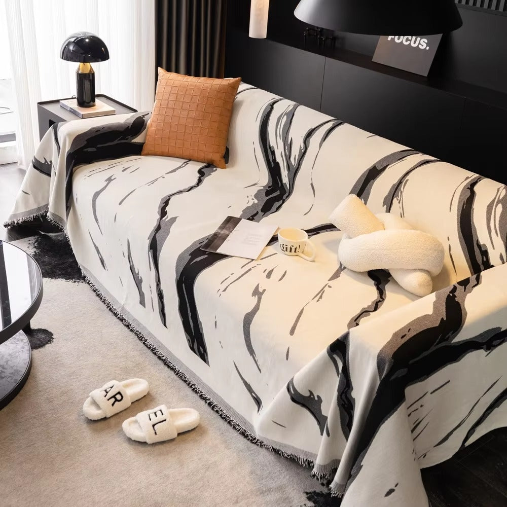 Abstract Brushstroke Chenille Sofa Cover — product in use
